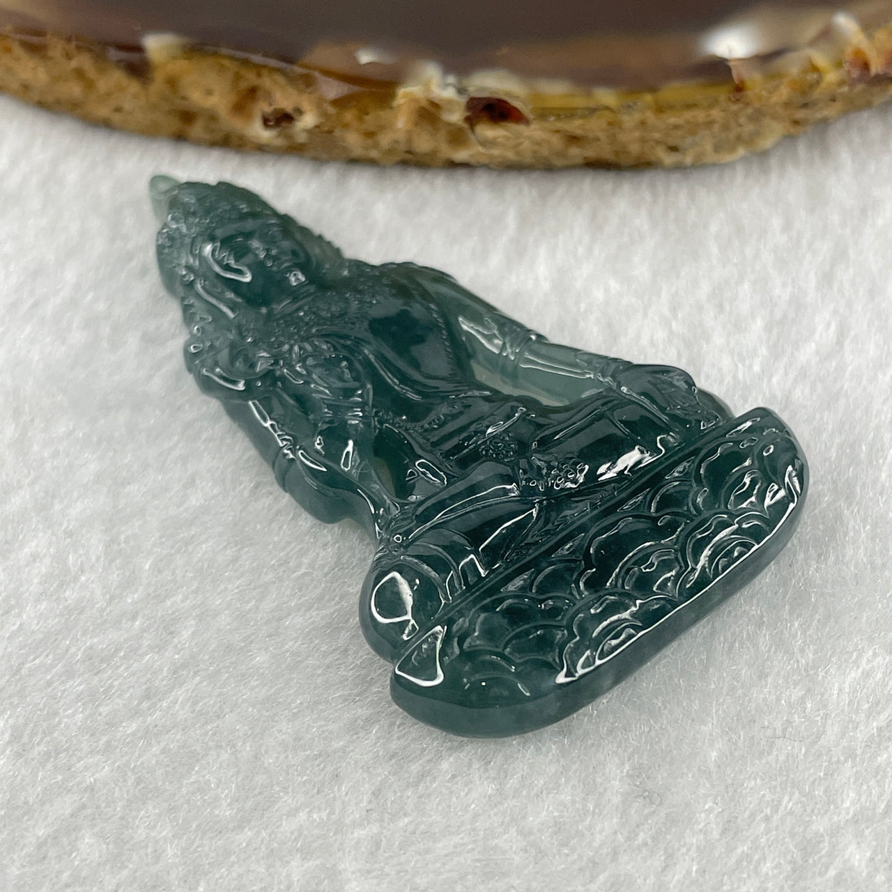 Natural Type A Semi Icy Blueish Green Jadeite Tara Guanyin Pendant 16.9g 56.7 by 32.4 by 6.5mm