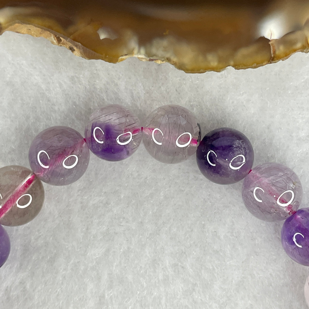 Certified Above Average Grade Natural Super 7 Crystal Beads Bracelet | 9.9mm Sacred 7-Mineral Synergy Statement Power (25.60g | 16cm Wrist Sizing | 20 Beads)