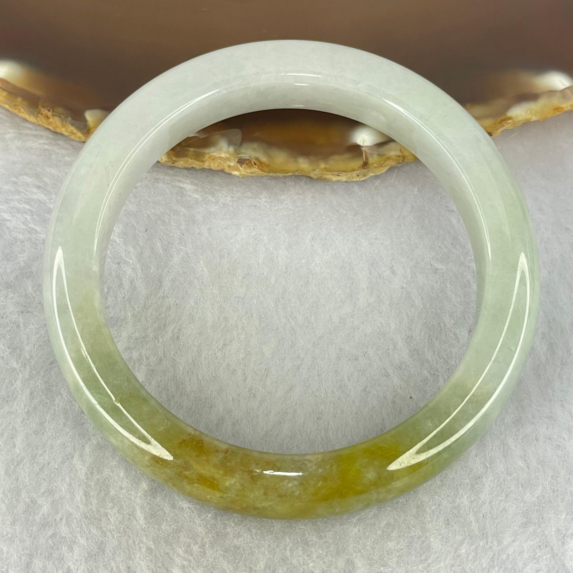 Type A Green Lavender with Brownish Yellow Patches Jadeite Bangle Internal Diameter 55.1mm 56.67g 11.9 by 8.7mm (VerSlight External Line + Very Slight Internal Line) - Huangs Jadeite and Jewelry Pte Ltd