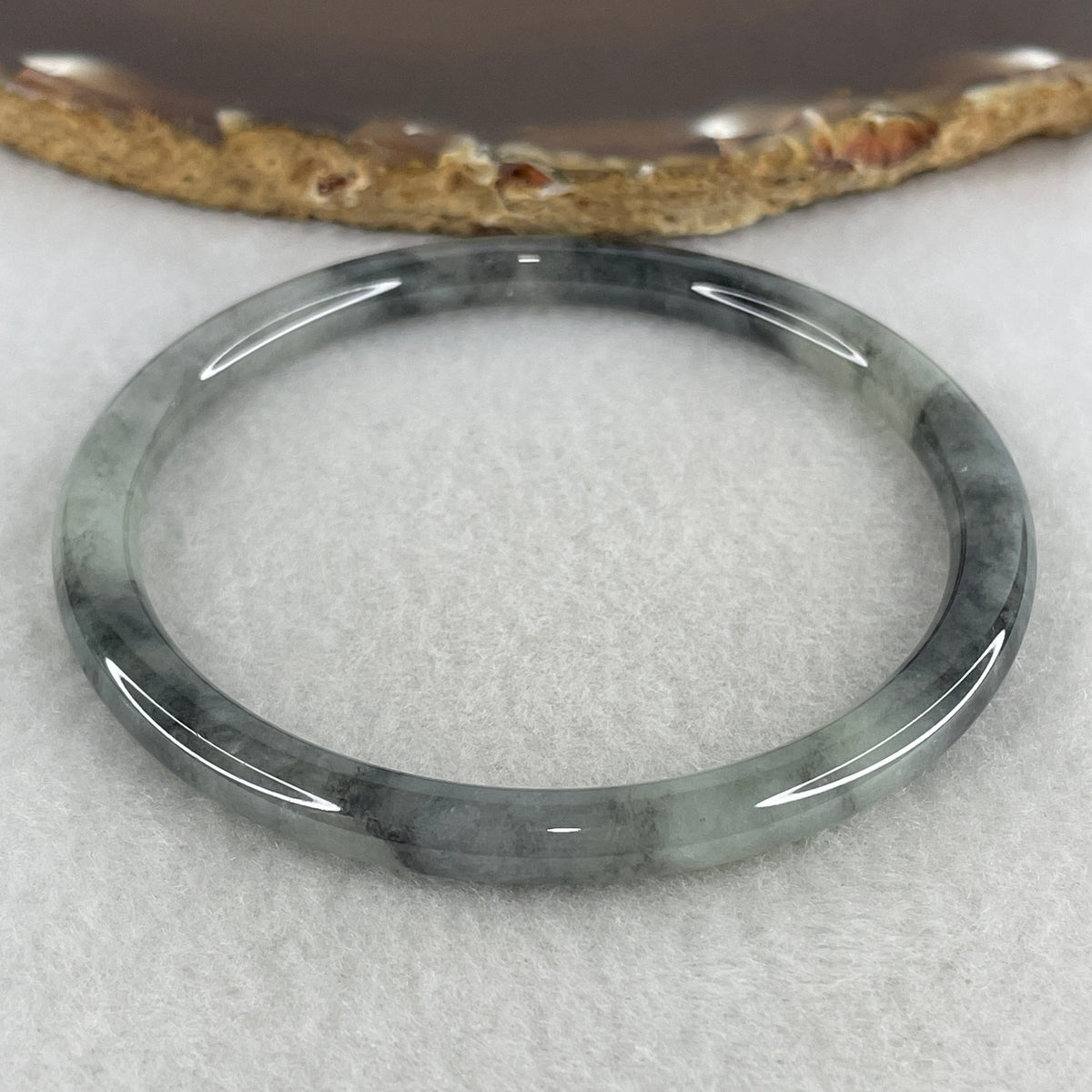 Natural Type A Wuji Grey Jadeite Bangle | 59.3mm Inner Diameter (19.10g 5.5x6.1mm | Very Slight External Rough | Yin-Yang Harmony & Spiritual Protection) - Huangs Jadeite and Jewelry Pte Ltd
