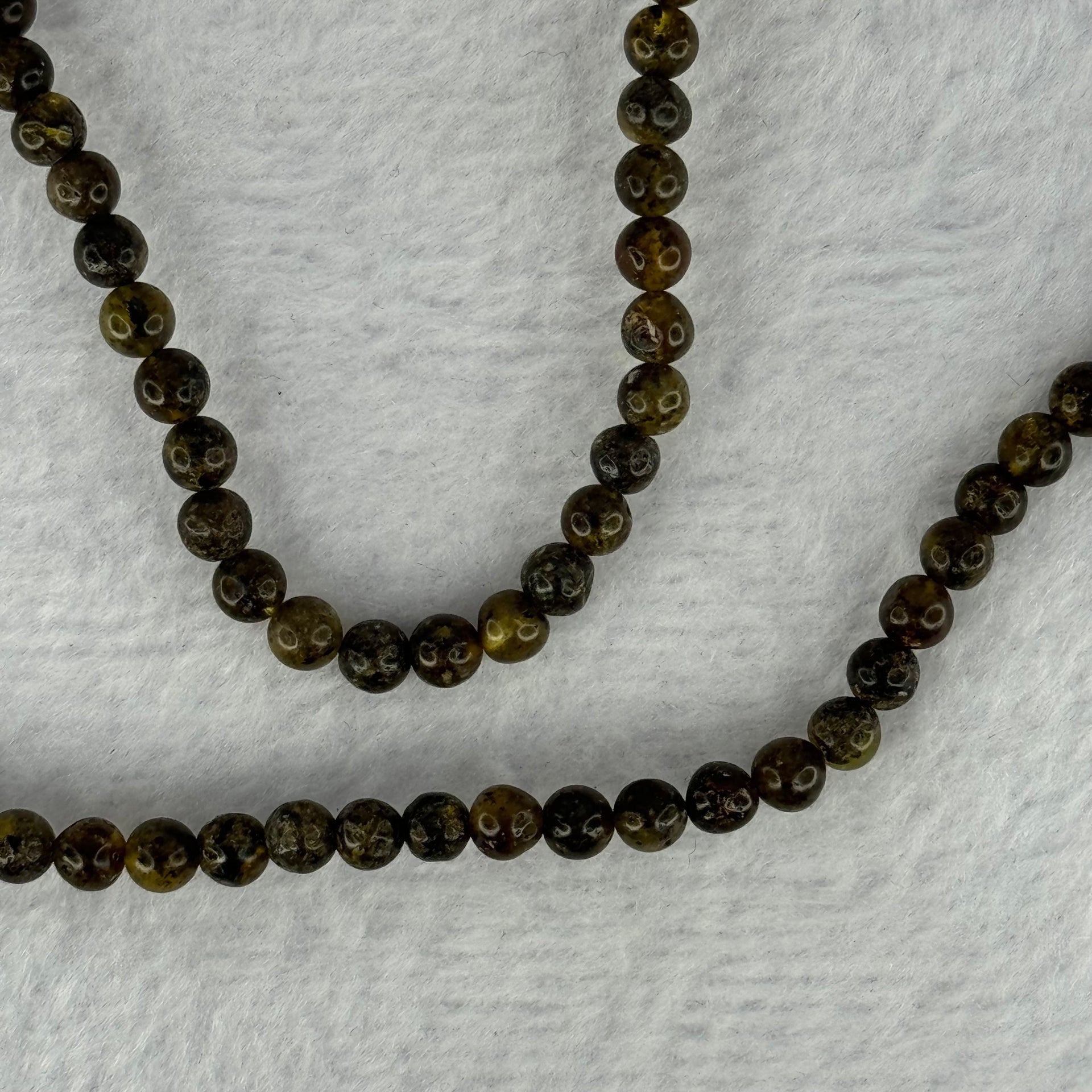 Natural Dark Brown Flower Amber Beads Elastic Necklace 7.50g 50cm 5.2mm 107 Beads - Huangs Jadeite and Jewelry Pte Ltd