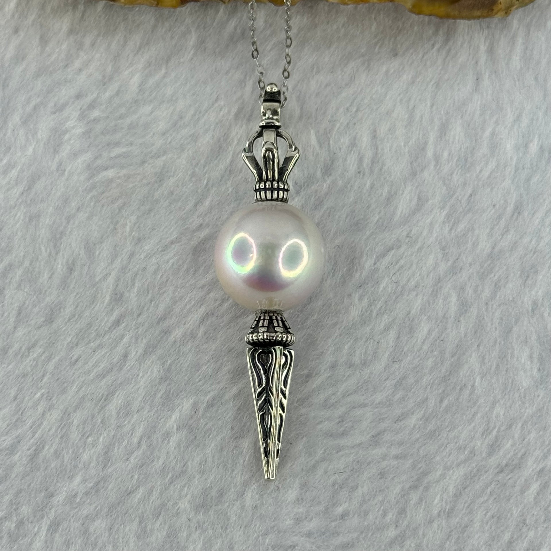 Natural Large White Pearl Demon Subduing Dagger S925 Silver Pendant in S925 Sliver Necklace 8.39g 14.2mm - Huangs Jadeite and Jewelry Pte Ltd