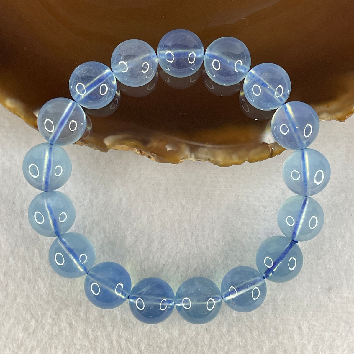 Certified Good Grade Natural Aquamarine Beads Bracelet | 16.5cm with 17 Beads 12.3mm (41.52g | Ocean Blue Translucency | Throat & Third Eye Chakra Harmony, Tranquil Communication & Serene Wealth Shield)