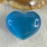 Natural Blue Cats Eye Glass Mini Heart Shape Display 16.15g 30.0 by 24.4 by 16.0mm - Huangs Jadeite and Jewelry Pte Ltd