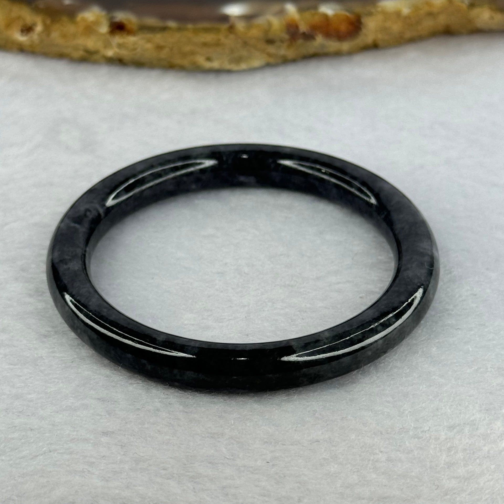 Type A Black Grey Wuji Jadeite Baby Bangle 15.03g Internal Diameter 40.8mm 6.4 by 6.5mm - Huangs Jadeite and Jewelry Pte Ltd