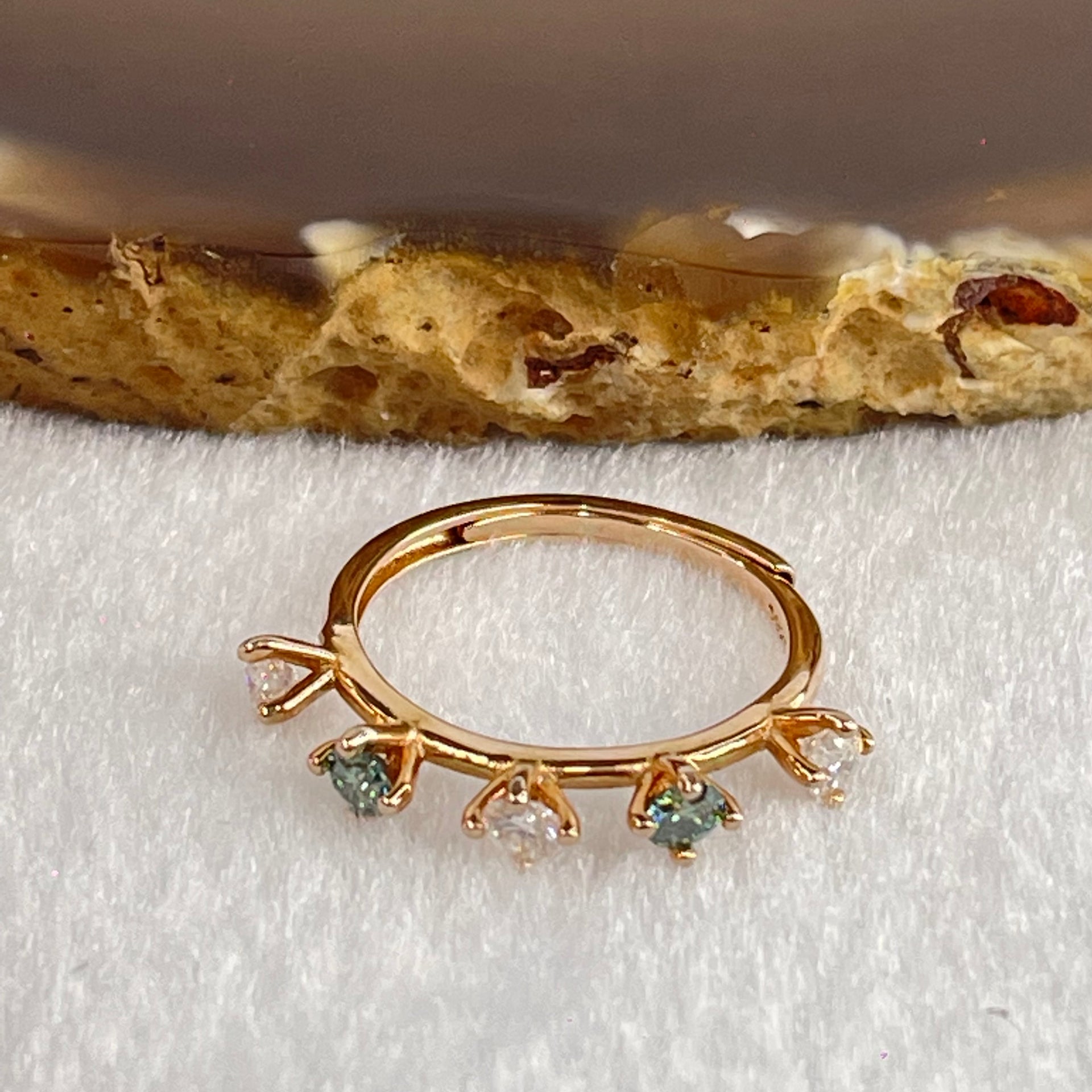 Cubic Zirconia In S925 Sliver Rose Gold Color Ring (Adjustable Size) 1.43g 2.6 by 2.0mm - Huangs Jadeite and Jewelry Pte Ltd