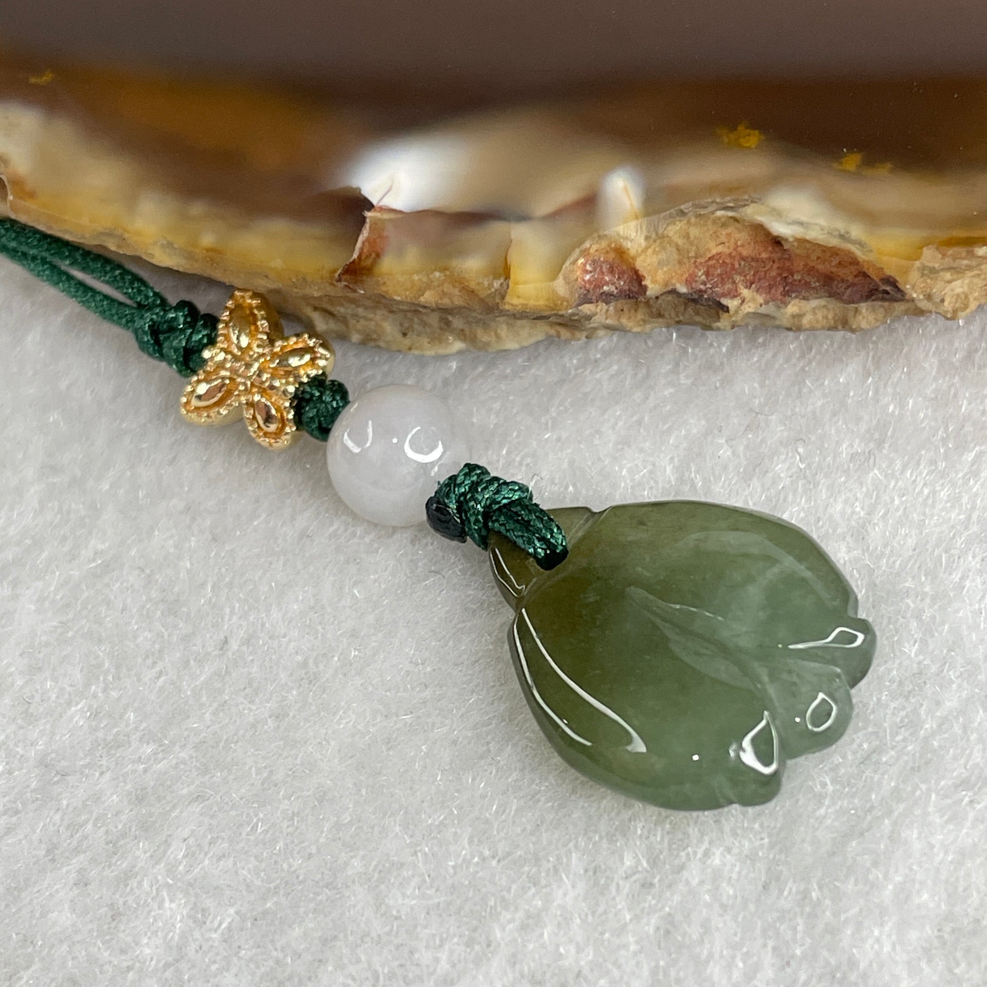 Natural Type A Semi Icy Green Jadeite Flower Charm 2.31g 16.8 by 13.3 by 4.3mm - Huangs Jadeite and Jewelry Pte Ltd