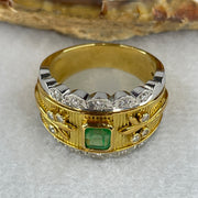 Natural Emerald Approx. 4.0 by 4.0 by 3.0mm with Natural Diamonds in Platinum PT900 and 18K Yellow Gold Ring Total Weight 9.80g US6.25 HK13.5 - Huangs Jadeite and Jewelry Pte Ltd