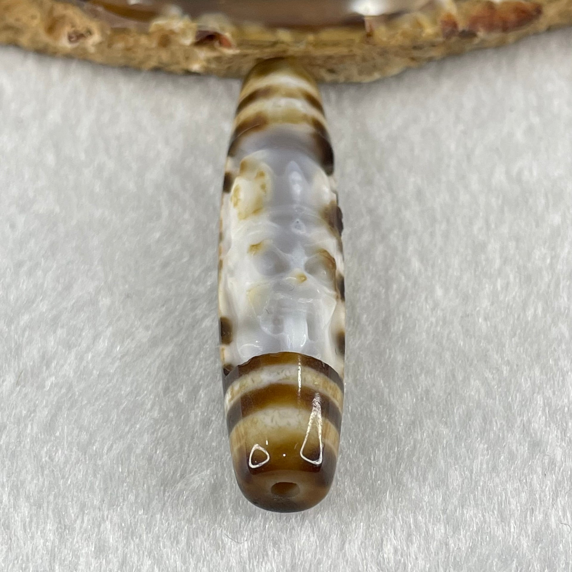 Natural Powerful Tibetan Old Oily Agate Zha Ji La Mu Female Cai Shen and 8 Eyes Dzi Bead Heavenly Master (Tian Zhu) 扎基拉姆女财神八眼天珠 12.91g 57.4 by 12.9mm - Huangs Jadeite and Jewelry Pte Ltd