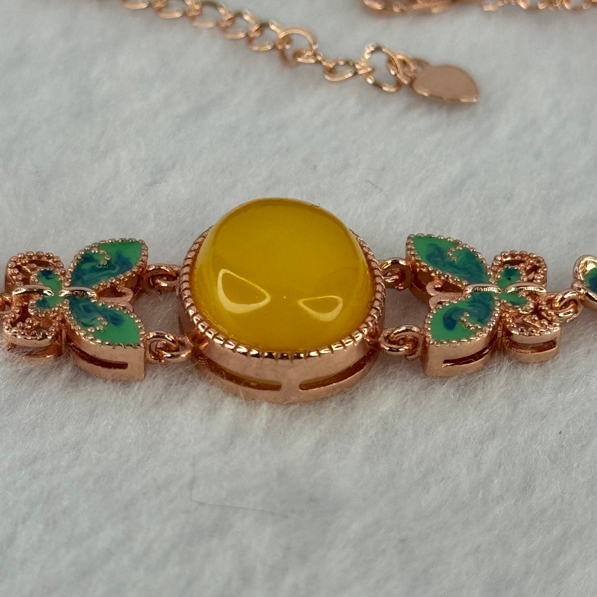 Natural Butterscotch Amber Beads Silver Rose Gold Color Butterfly Bracelet 5.96g 16.7 by 13.0 by 5.5mm - Huangs Jadeite and Jewelry Pte Ltd