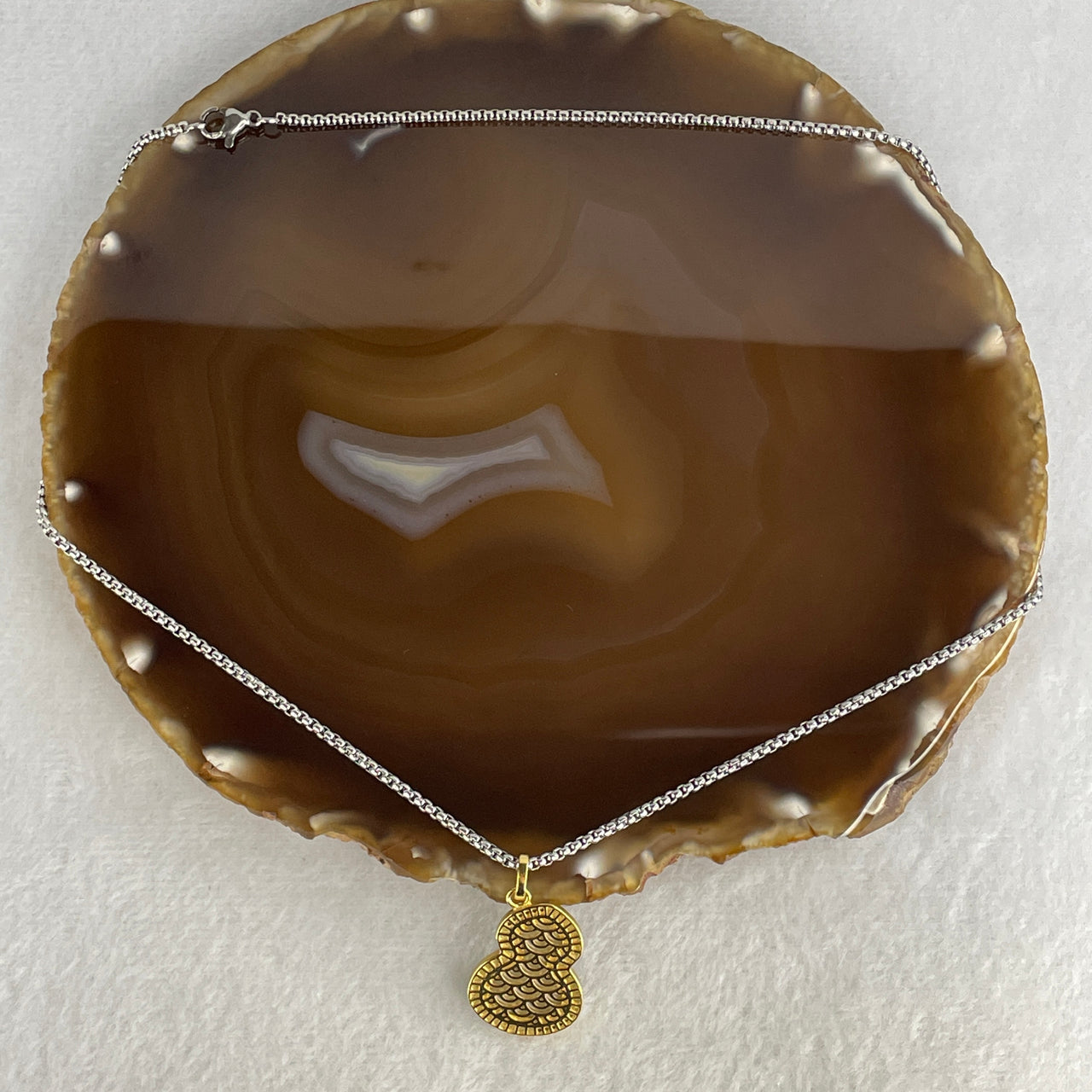 Natural Type A Icy Blueish-Green Jadeite Hulu Pendant | Gold-Tone Finish & Stainless Steel Necklace | 44cm Strand | 18.6x14.0x1.5mm "Sacred Calabash" Prosperity & Lifeforce Amulet (9.78g)