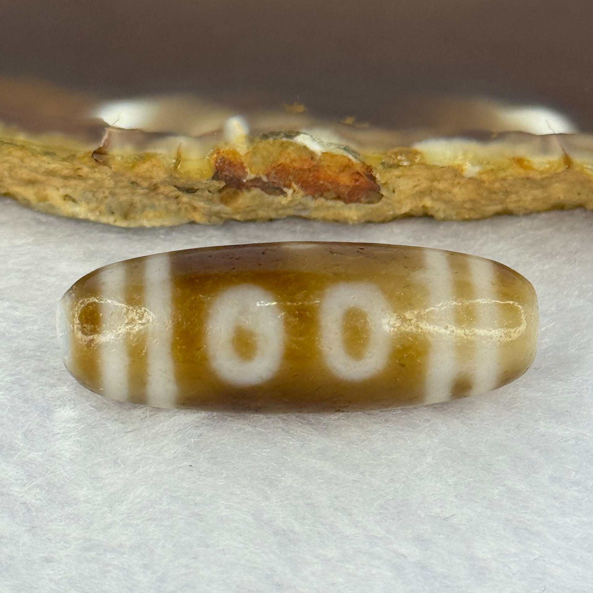 Natural Powerful Tibetan Old Oily Agate 5 Eyes Dzi Bead Heavenly Master (Tian Zhu) 五眼天诛 8.65g 35.7 by 12.9mm - Huangs Jadeite and Jewelry Pte Ltd