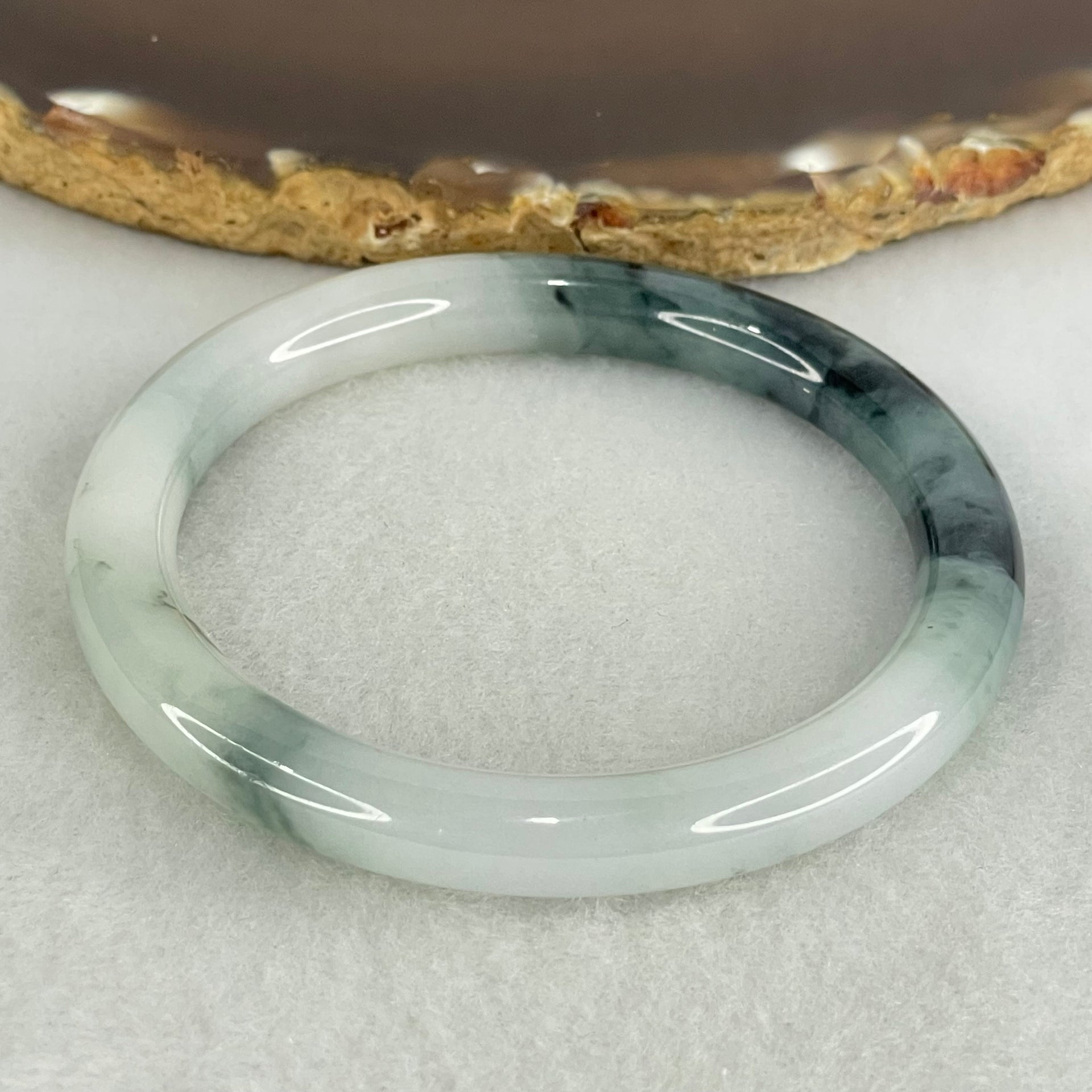 Type A Faint Green with Blueish Green Patches Jadeite Bangle Internal Diameter 53.2mm 31.33g 8.0 by 8.1mm (Internal Lines) - Huangs Jadeite and Jewelry Pte Ltd