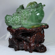 Natural Green Aventurine 3 Legged Toad with Baby Display with Wooden Stand 19.453,2g 320.0 by 300.0 by 345.0mm - Huangs Jadeite and Jewelry Pte Ltd