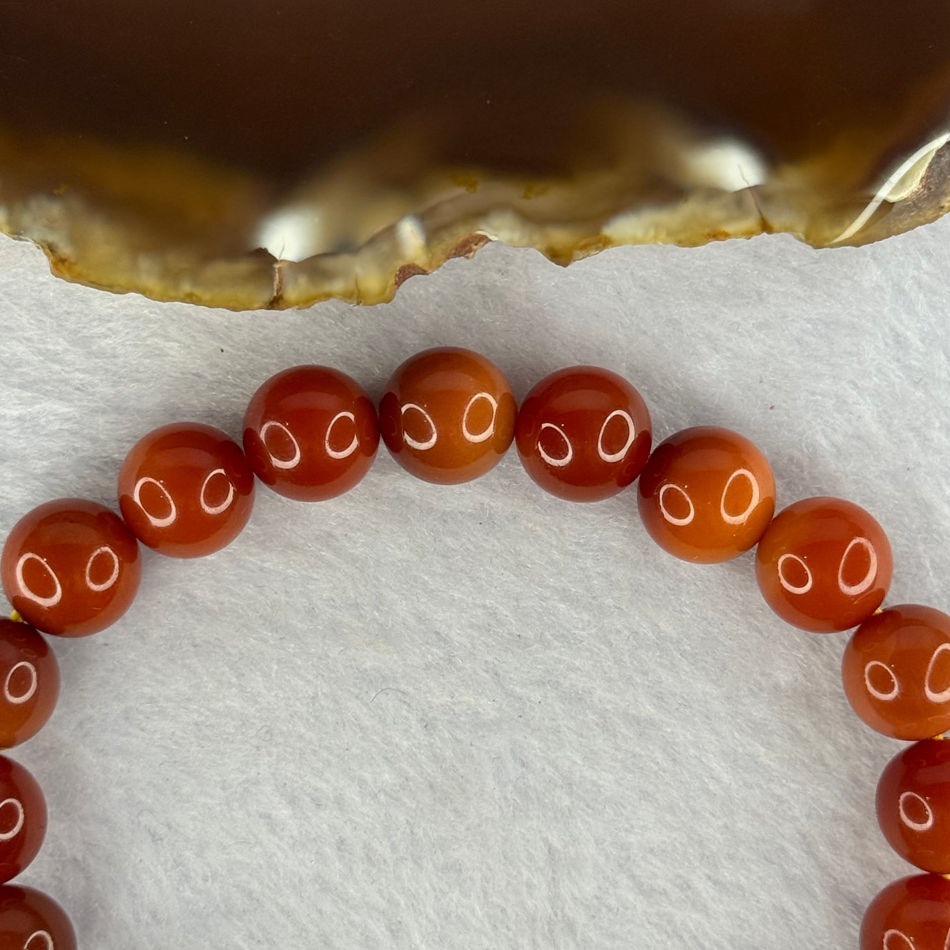 Natural Cinnabar Beads Bracelet 红朱砂手链 29.06g 17.5cm 10.4mm 20 Beads - Huangs Jadeite and Jewelry Pte Ltd