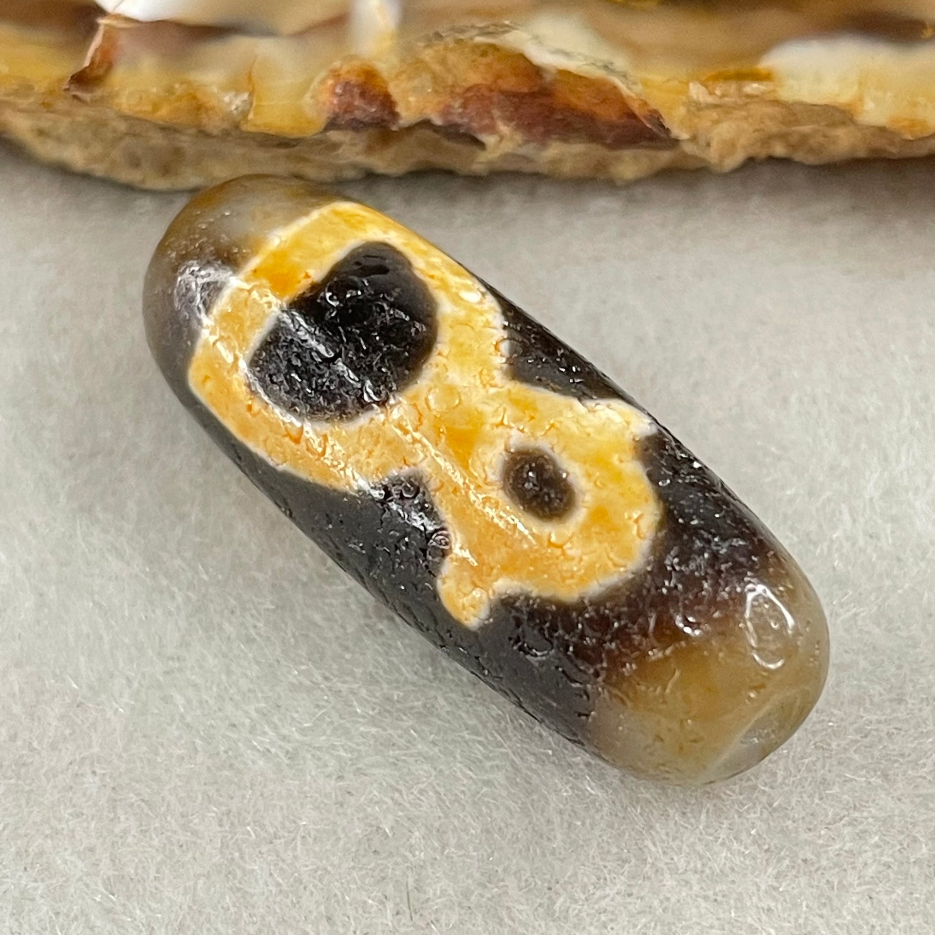 Natural Powerful Tibetan Old Oily Agate Double Cai Shen Dzi Bead Heavenly Master (Tian Zhu) 双财神长天珠 5.80g 29.3 by 11.2mm - Huangs Jadeite and Jewelry Pte Ltd
