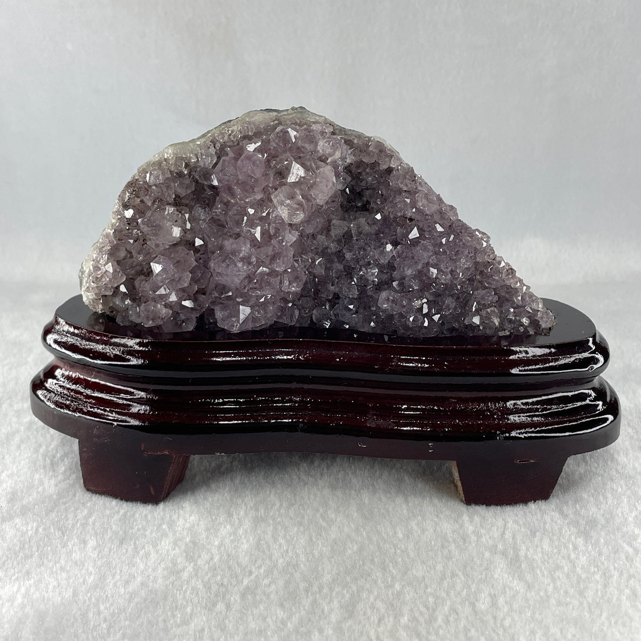 Natural Amethyst Fragment with Wooden Stand Display 496.8g 180.0 by 70.0 by 105.0mm - Huangs Jadeite and Jewelry Pte Ltd