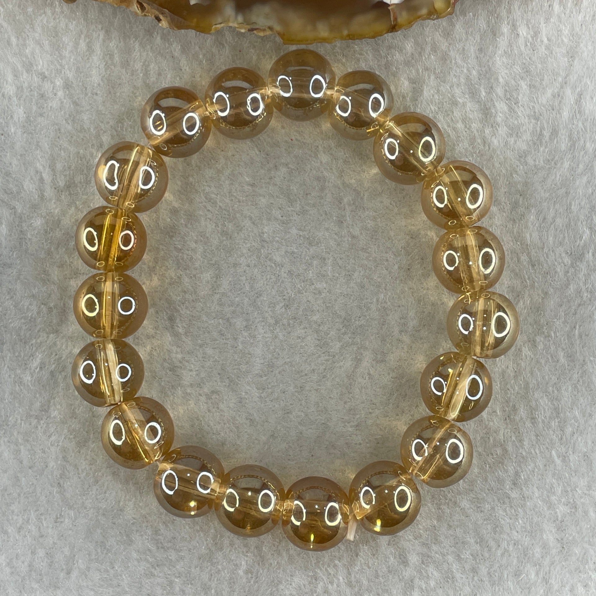 Man Made Clear Yellow Beads Bracelet 23.88g 13.5cm 10.2mm 19Beads - Huangs Jadeite and Jewelry Pte Ltd