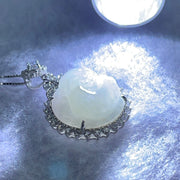 Type A Faint Lavender to White Milo Buddha with Crystals in S925 Sliver Pendant and Necklace 6.95g 16.2 by 16.2 by 8.5mm - Huangs Jadeite and Jewelry Pte Ltd