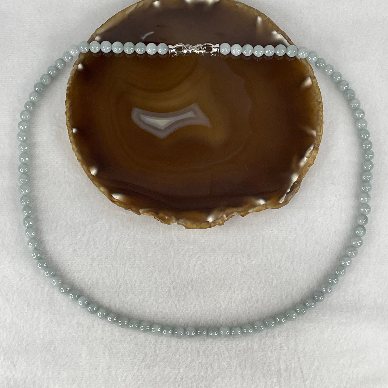 Certified Natural Type A Lavender Grey Jadeite Beads Necklace 57.46g 64cm 7.2mm 91 Beads