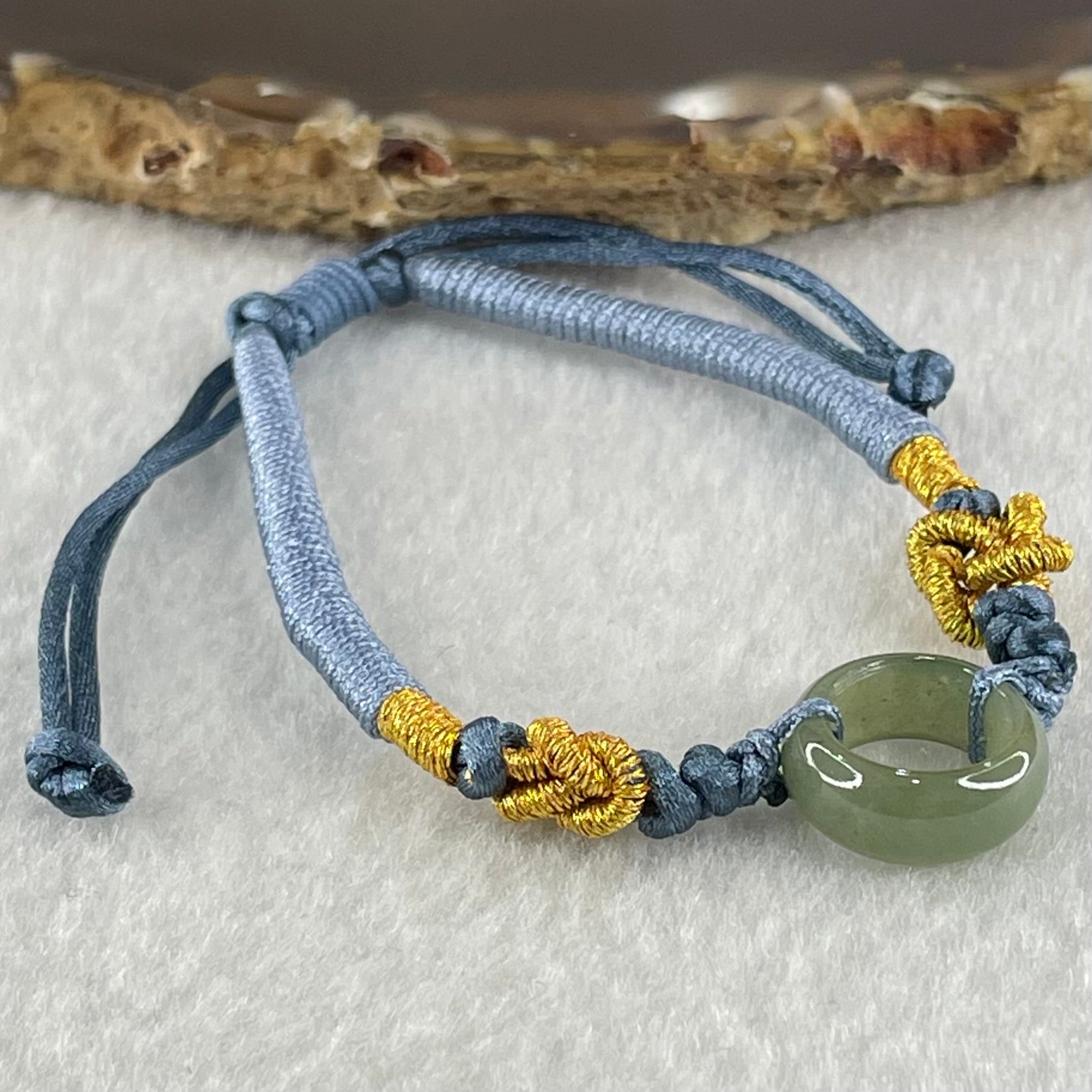 Type A Blueish Green Jadeite Ping An Kou String Bracelet 2.36g 13.8 by 5.8mm - Huangs Jadeite and Jewelry Pte Ltd