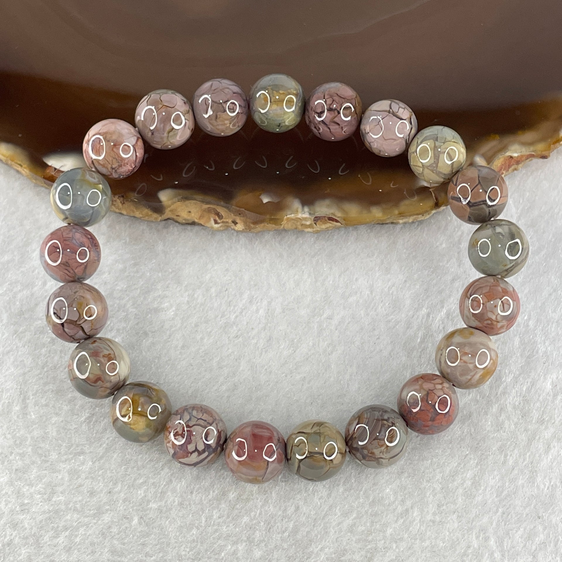 Certified Natural Alashan Agate Greyish Beads Bracelet 21.945g 15.5cm 9.4mm 21Beads - Huangs Jadeite and Jewelry Pte Ltd
