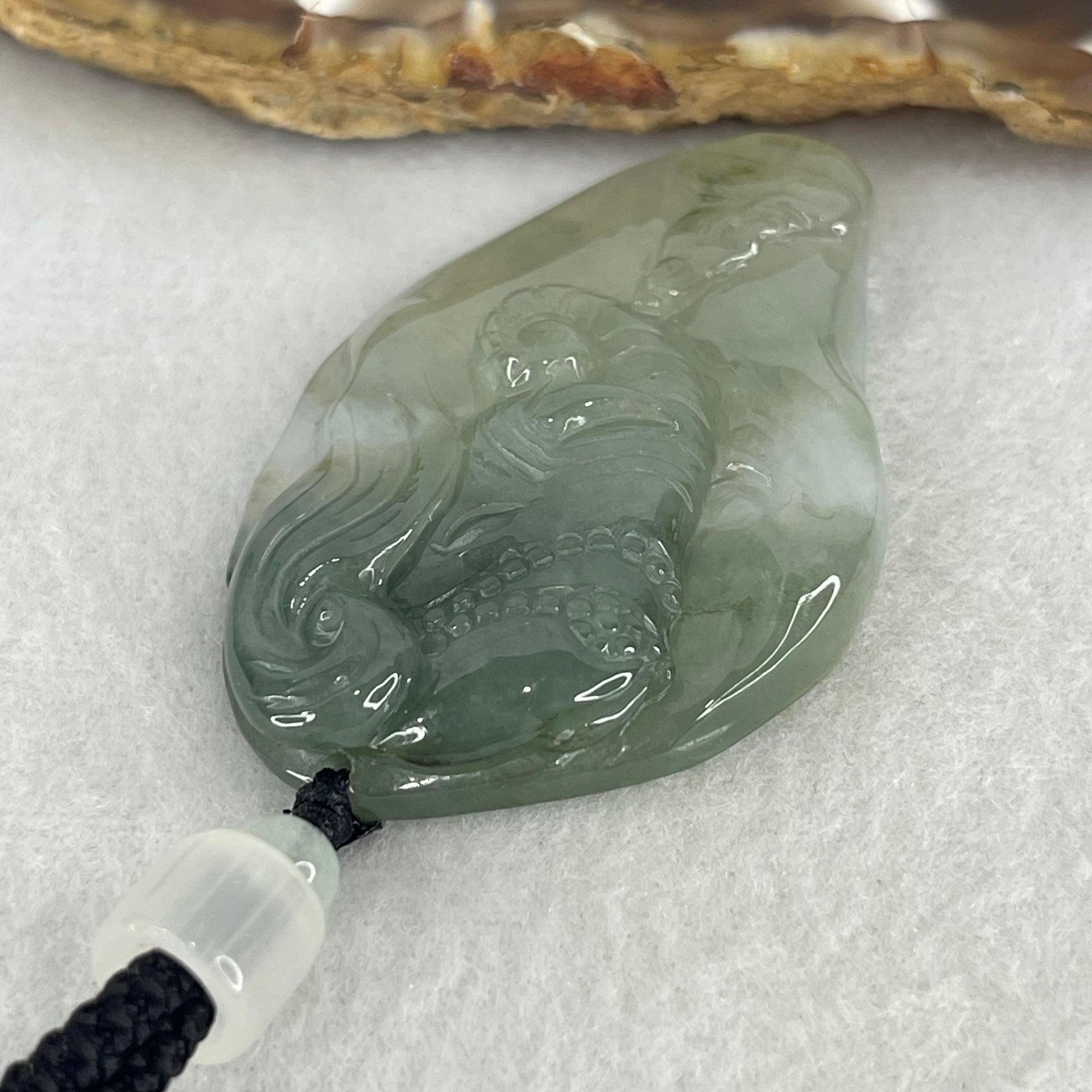 Type A Semi Icy Blueish Green  Jadeite Guan Yin and Elephant Samantabhadra Bodhisattva Pendant 21.65g 51.8 by 33.7 by 7.9mm - Huangs Jadeite and Jewelry Pte Ltd