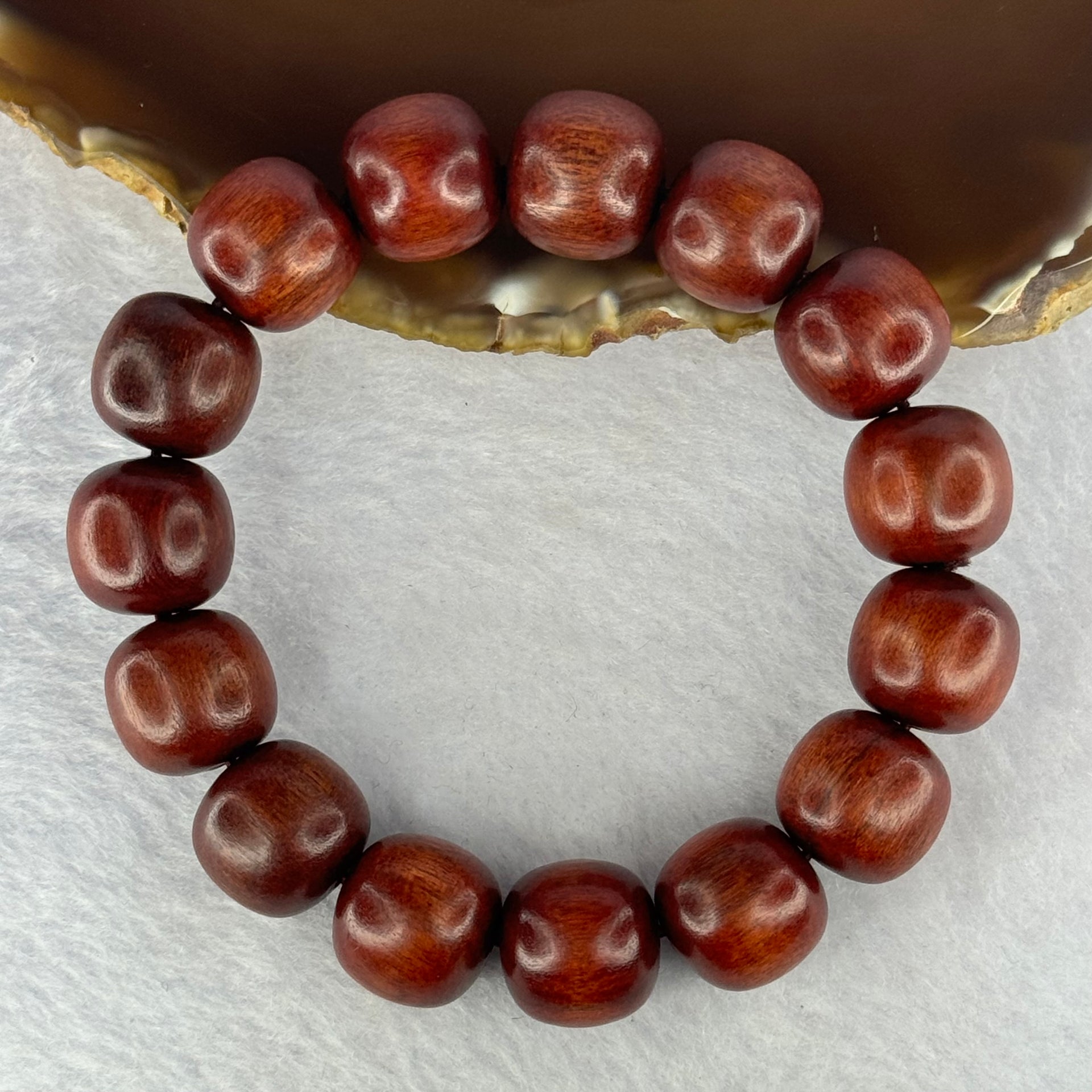 Natural India Red Rosewood Beads Bracelet 印度鸡血红小叶紫檀手链 31.41g 19cm 15.0mm 15 Beads - Huangs Jadeite and Jewelry Pte Ltd