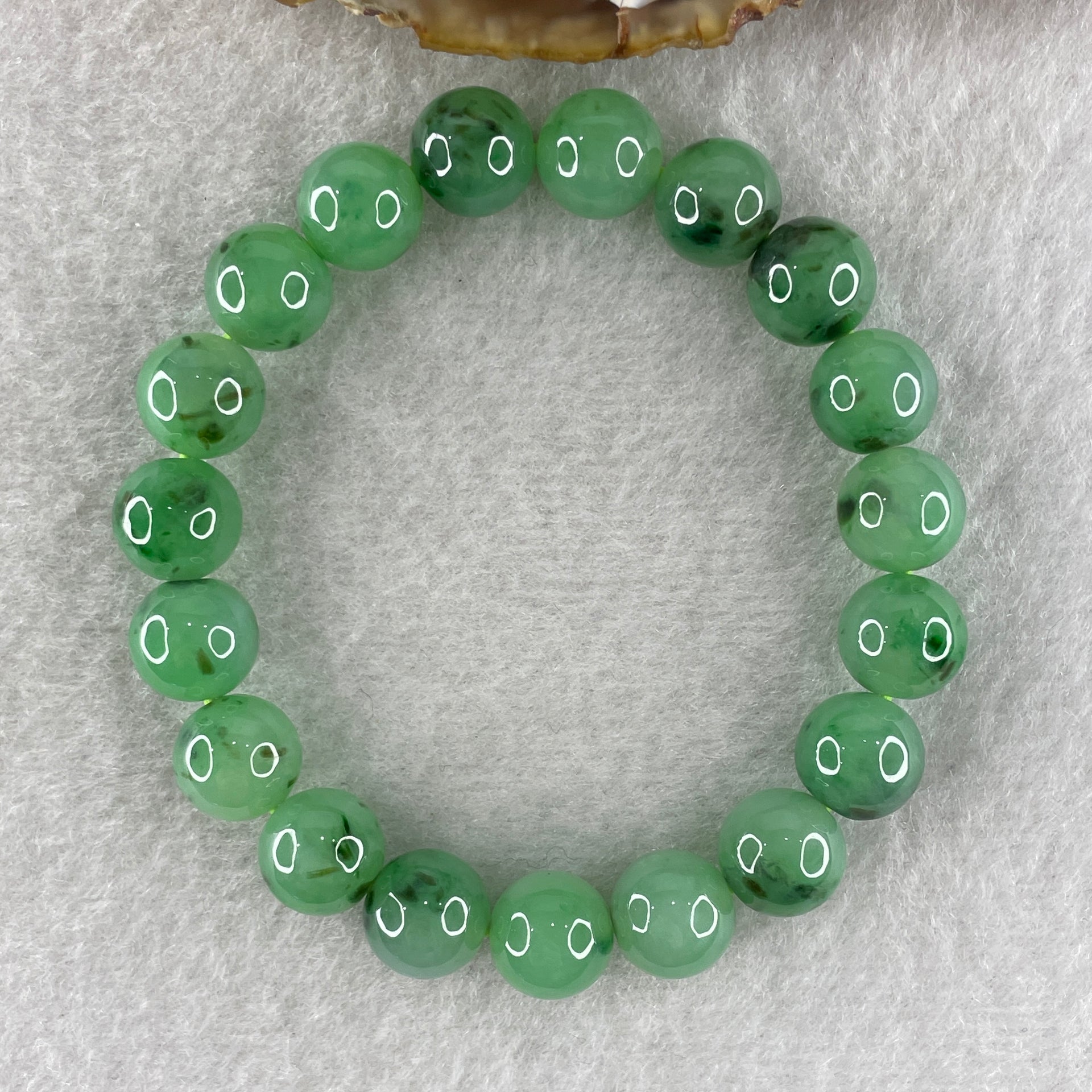 Certified High Quality Type A Semi Icy Green Jade Jadeite Bracelet 32.48g 10.0mm bead 19 beads 15.5cm, - Huangs Jadeite and Jewelry Pte Ltd