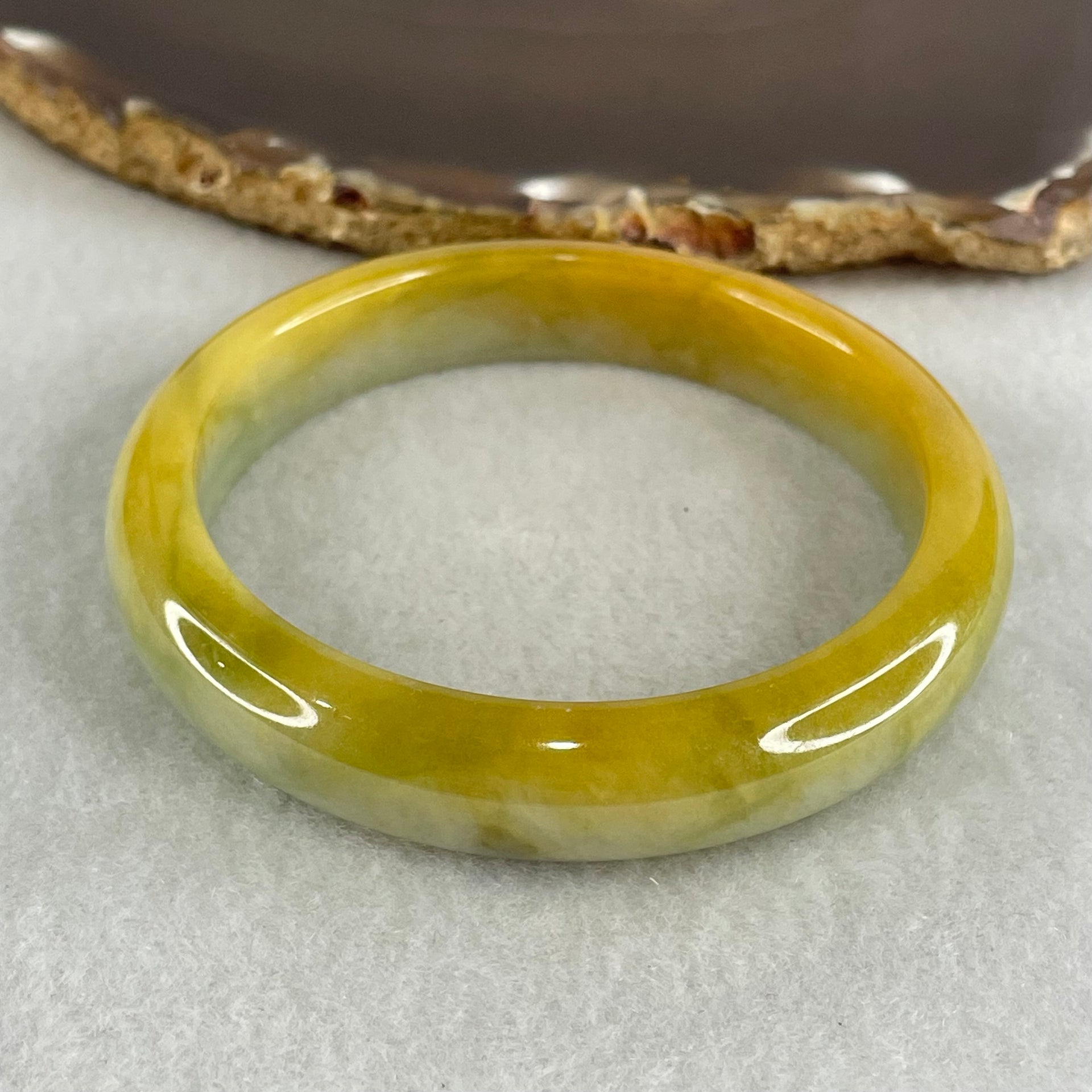 Type A Yellow with Light Green Jadeite Bangle 50.33g Inner Diameter 57.8mm 12.0 by 7.8mm (Internal Lines) - Huangs Jadeite and Jewelry Pte Ltd