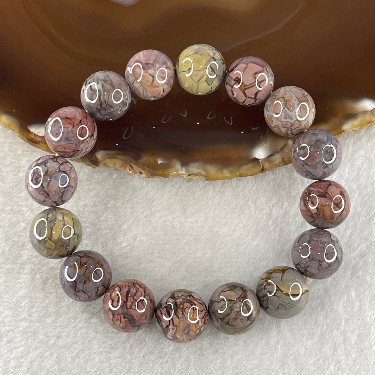 Certified Natural Alashan Agate Greyish Beads Bracelet 49.866g 17cm 13.4mm 16Beads - Huangs Jadeite and Jewelry Pte Ltd