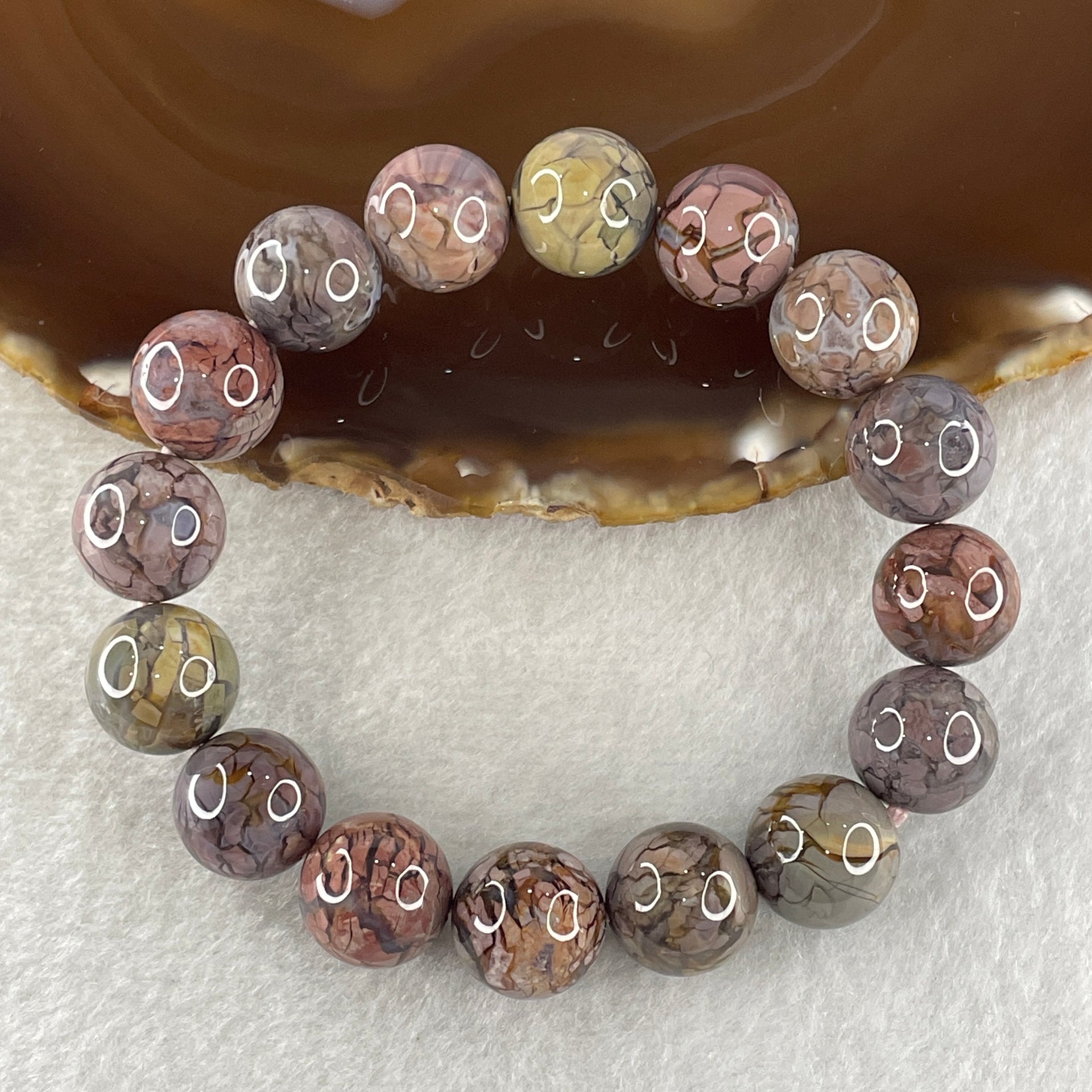 Certified Natural Alashan Agate Greyish Beads Bracelet 49.866g 17cm 13.4mm 16Beads - Huangs Jadeite and Jewelry Pte Ltd