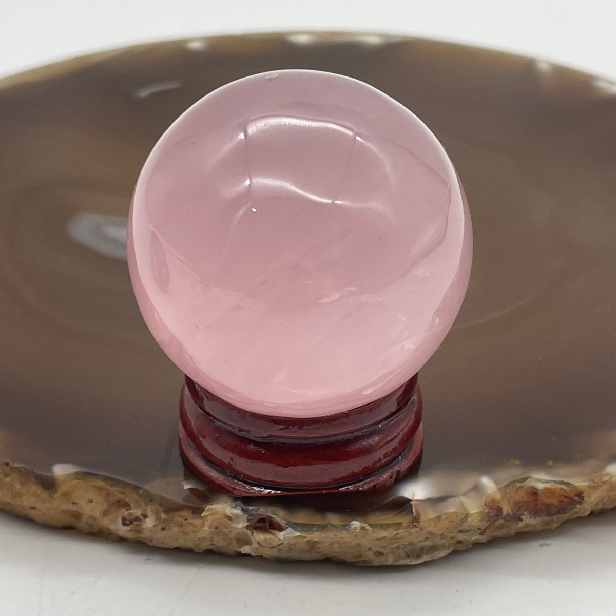 Above Average Natural Rose Quartz Mini Ball with Wooden Stand Display | (88.36g | 39.4mm | 47.0mm | Catalyst, "Zhao Tao Hua" Love & Interpersonal Charm Magnet, 360° Energy Harmonizer & Feng Shui Prosperity Sphere)