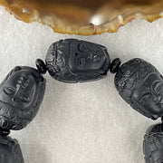 Type A Opaque Black Omphacite Jadeite Guan Yin Head Beads Bracelet 117.05g 16cm 19.7mm 8 Beads - Huangs Jadeite and Jewelry Pte Ltd