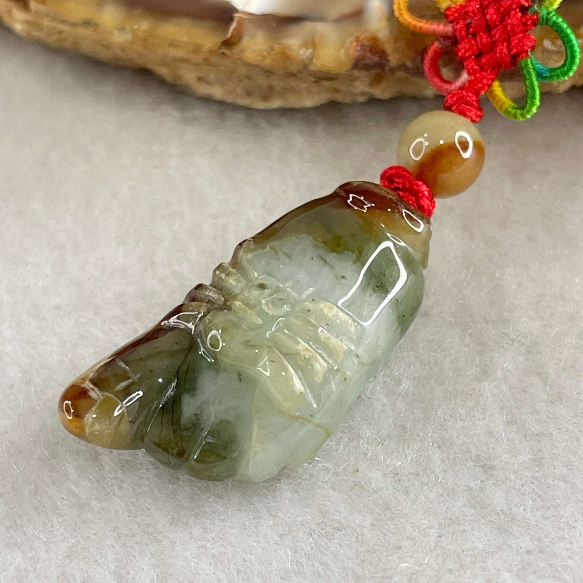 Natural Type A Brownish with Light Green Jadeite Spider on Foot Pendant 7.10g 26.8 by 13.8 by 10.0mm - Huangs Jadeite and Jewelry Pte Ltd