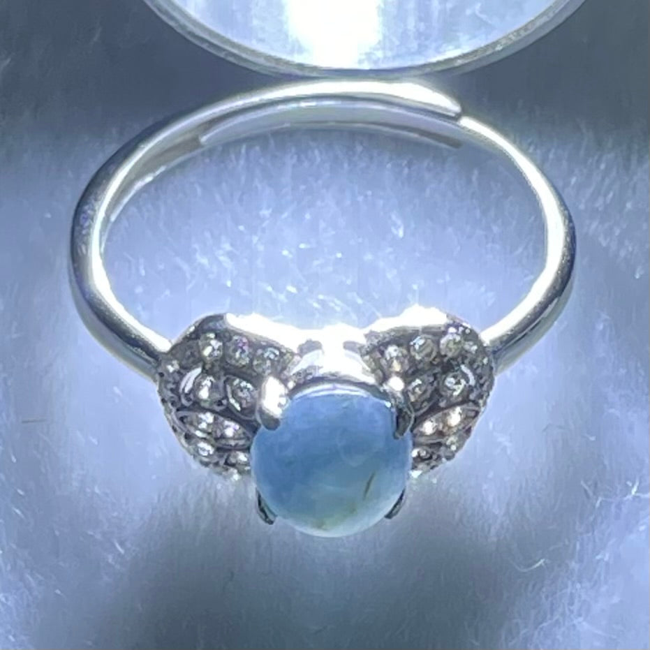 Type A Dark Blue with Blueish Green Jadeite with Crystals in S925 Sliver Ring (Adjustable Size) 1.65g 5.8 by 4.5mm - Huangs Jadeite and Jewelry Pte Ltd