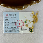 Type A Old Mine Spicy Green Jadeite Hulu with Crystals in S925 Sliver Gold Color Necklace 3.30g 10.1 by 7.0 by 1.0mm - Huangs Jadeite and Jewelry Pte Ltd