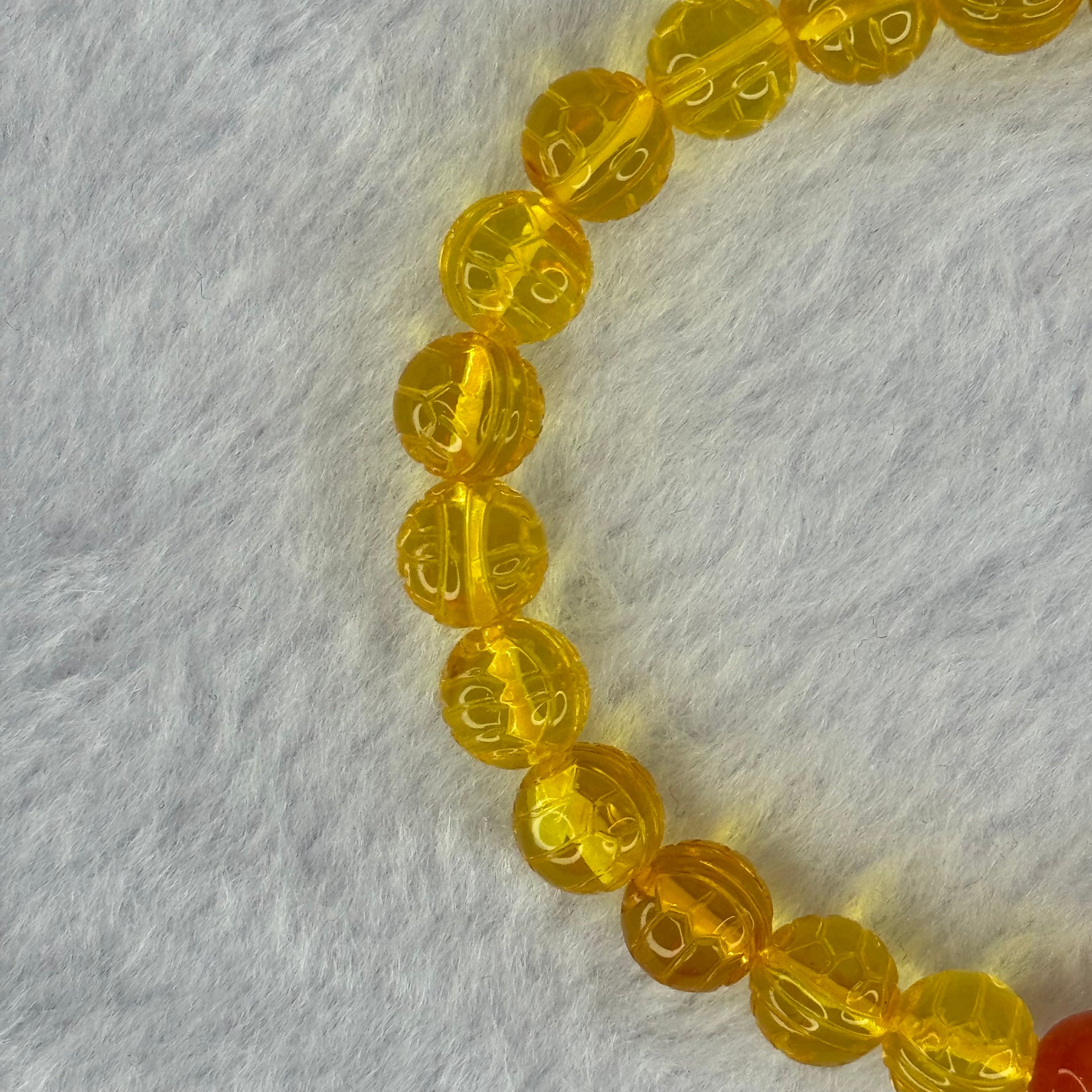 Natural Golden Yellow Amber Beads Turtle Shell Bracelet 6.87g 16cm 7.8mm 24 Beads - Huangs Jadeite and Jewelry Pte Ltd