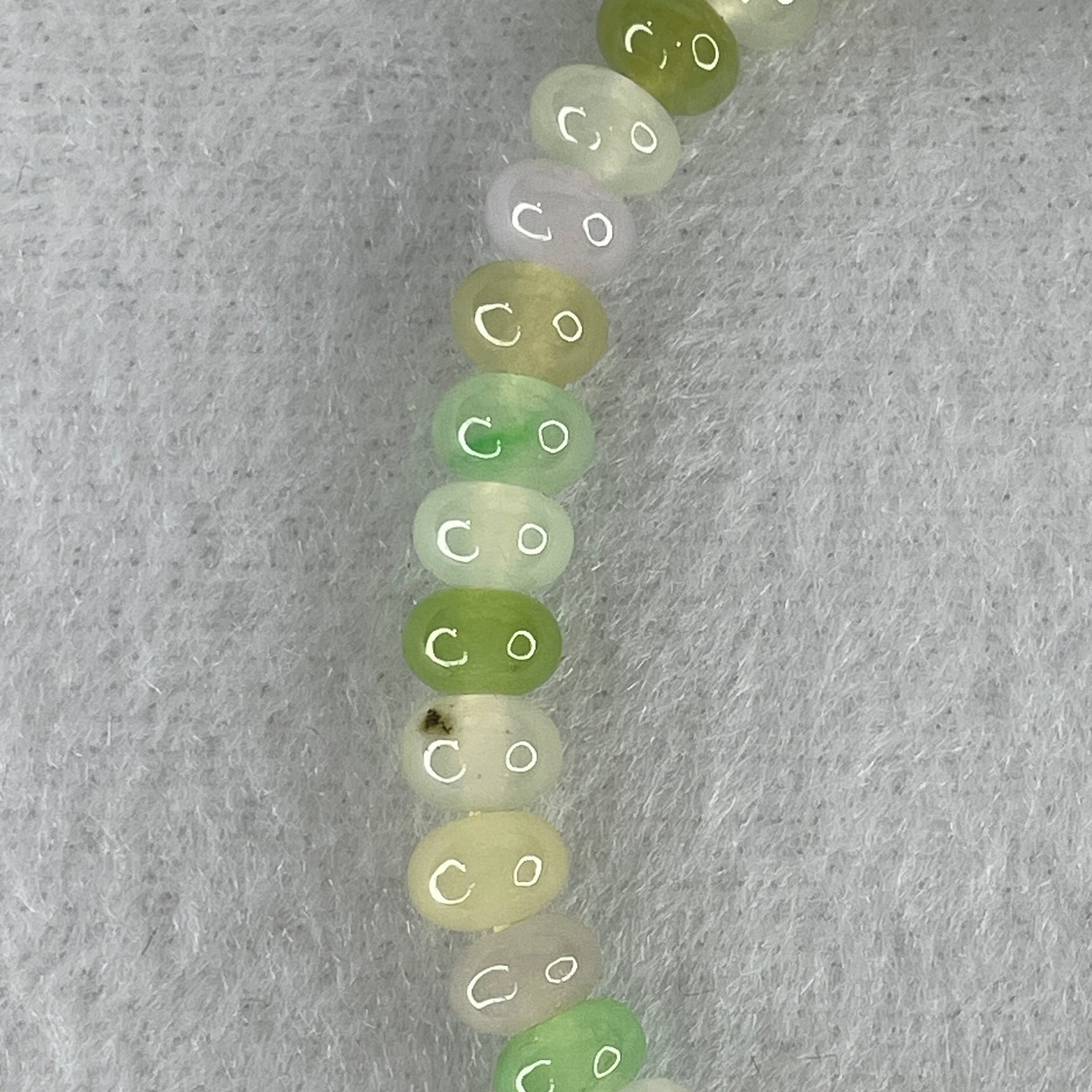 Natural Type A Muti Green with Lavender Yellowish Jadeite Donut Bracelet 12.93g 15cm 6.3mm 42 Beads - Huangs Jadeite and Jewelry Pte Ltd
