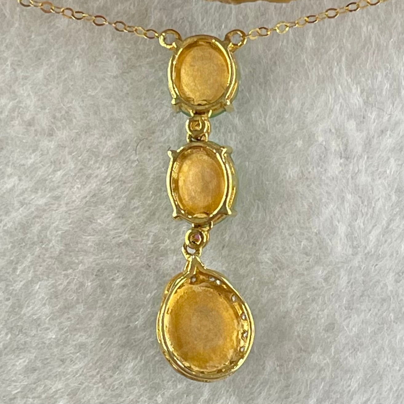 Type A Icy Apple Green Jadeite Cabouchons in 18K Yellow Gold Necklace each about 7.1 by 6.3 by 4.0mm 3.10g 39 or 42cm - Huangs Jadeite and Jewelry Pte Ltd