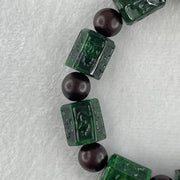 Type A Old Mine Spicy Green Jadeite Om Mani Padme Hum Barrel with Wood Beads Bracelet 55.97g 18cm 12.2 by 13.8mm - Huangs Jadeite and Jewelry Pte Ltd