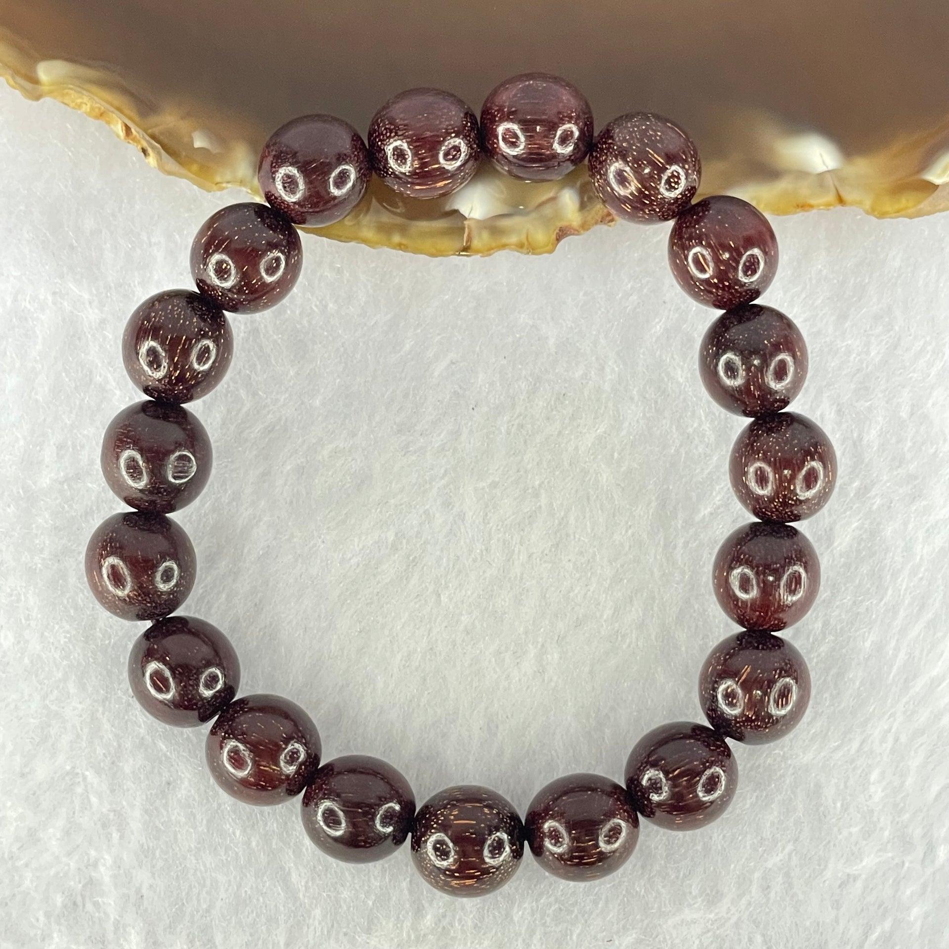 Natural Blood Rosewood Beads Bracelet 天然血檀手链 10.41g 17cm 10.5mm 19 Beads - Huangs Jadeite and Jewelry Pte Ltd