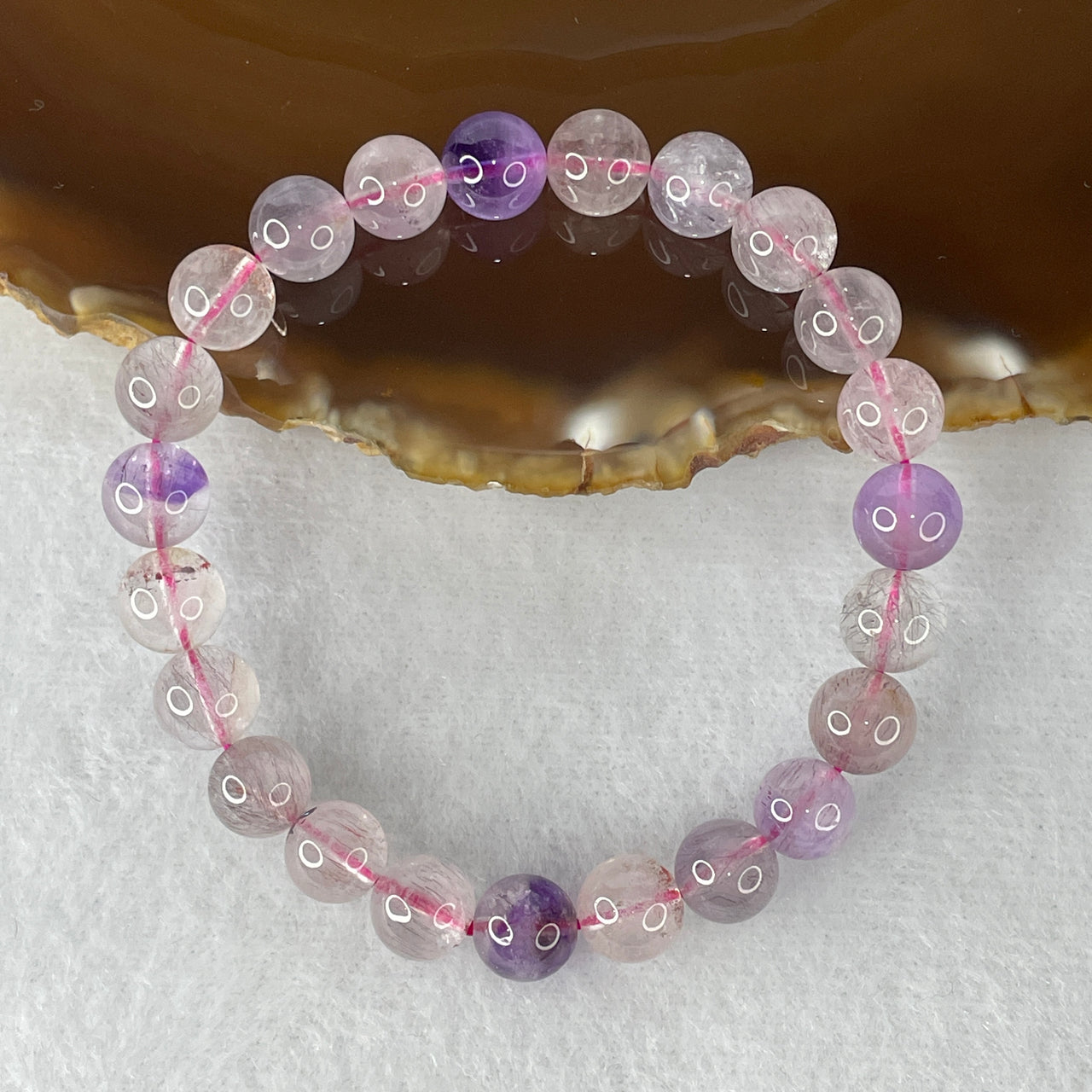 Certified Above-Average Grade Natural Super 7 Crystal Beads Bracelet | High-Fluidity Crystalline Strand | Authentic Sacred Seven Multi-Mineral Inclusions Quartz Spiritual Catalyst & Auric Shield Bracelet (17.80g | 15.5cm Length | 8.4mm | 23 Beads)
