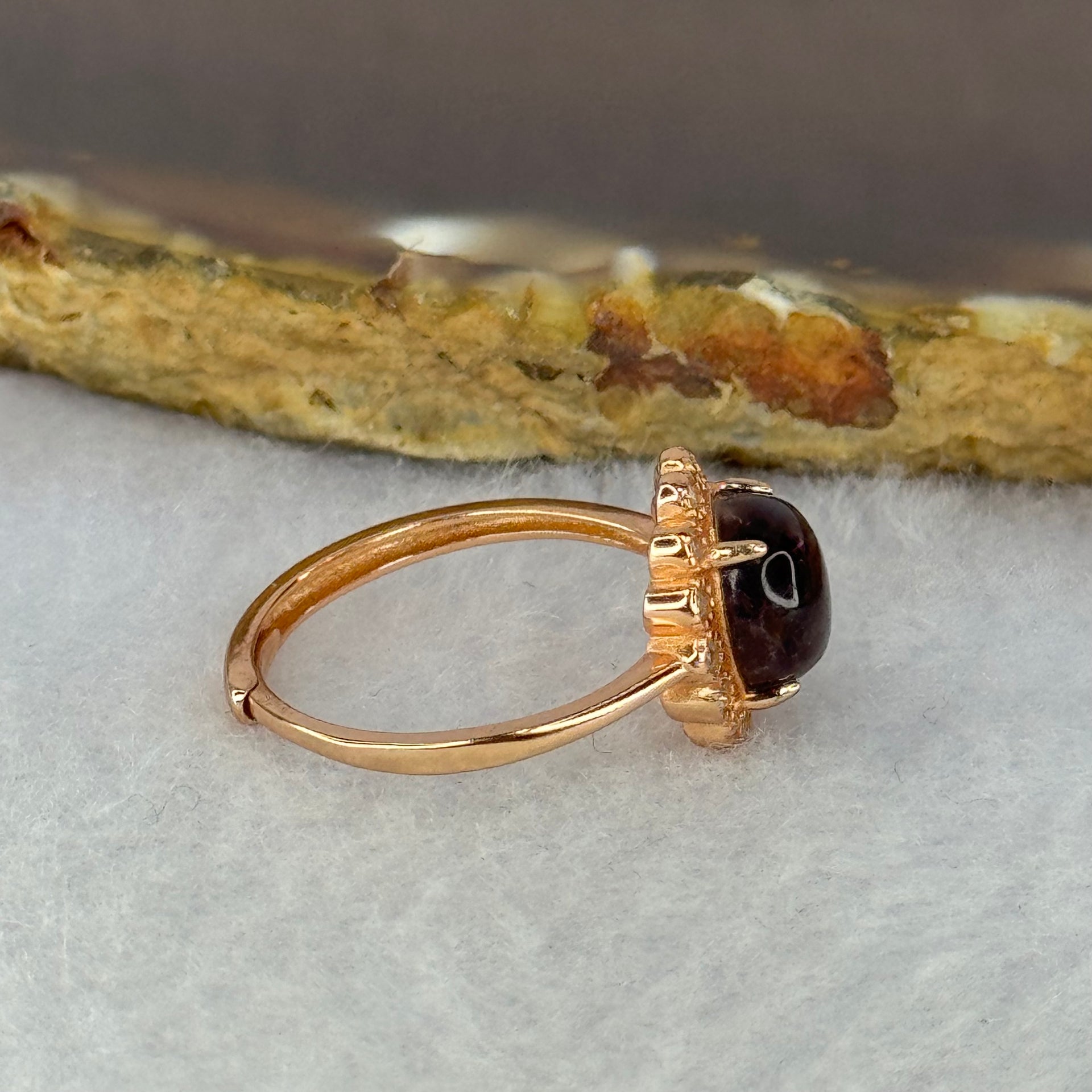 Good Grade Natural Auralite 23 in S925 Silver Rose Gold Color Ring (Adjustable Ring) 2.01g 8.0 by 4.5mm - Huangs Jadeite and Jewelry Pte Ltd