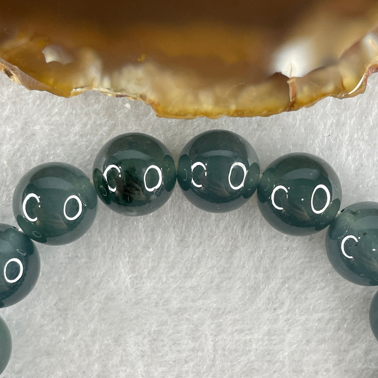 Good Grade Natural Type A Icy Intense Blueish Green Jadeite Beads Bracelet 28.54g 13.5cm 10.0mm 17 Beads