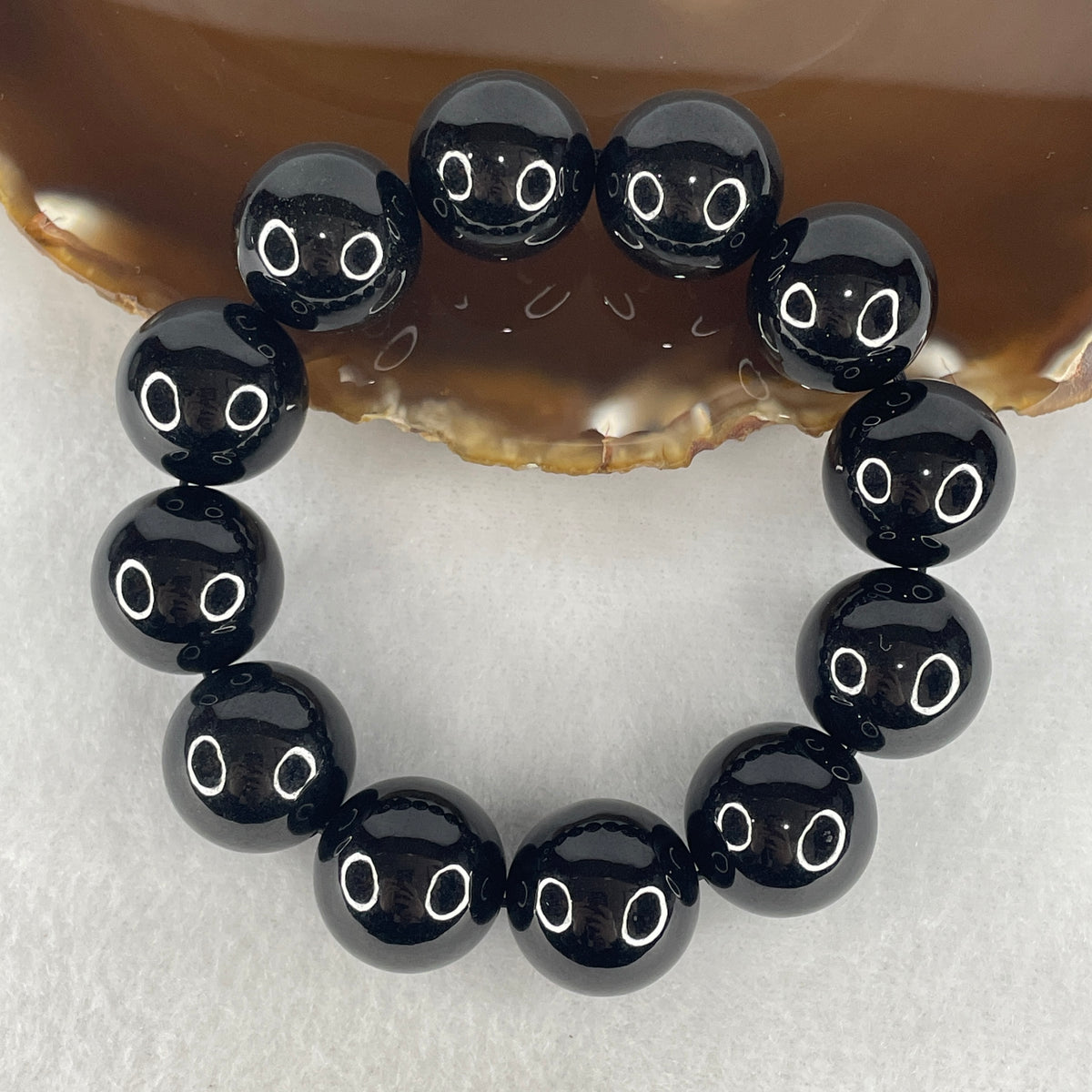 Certified Type A Opaque Black Omphacite Jadeite Statement Bracelet | Bold 18.0mm Natural Black Jade Protection & Power Talisman (123.03g | 16cm | 12 Beads)
