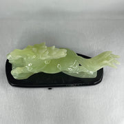 Natural Light Green Serpentine Victory Horse with Wooden Stand Display 1,274.6g 255.0 by 90.0 by 183.0mm - Huangs Jadeite and Jewelry Pte Ltd