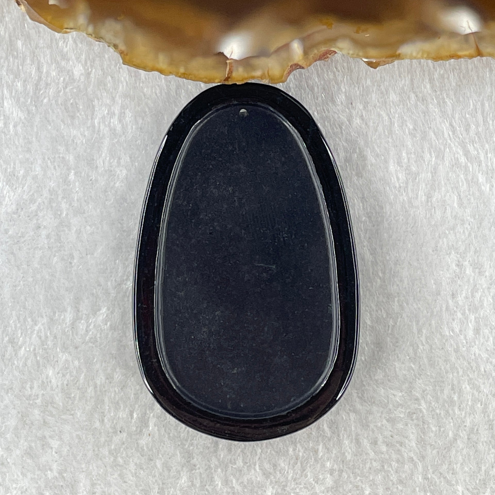 Type A Opaque to Partial Translucent Black Omphacite Jadeite Amitabha Buddha Pendant Dog and Boar Pig Zodiac Guardian 15.85g 51.9 by 33.2 by 7.6mm - Huangs Jadeite and Jewelry Pte Ltd