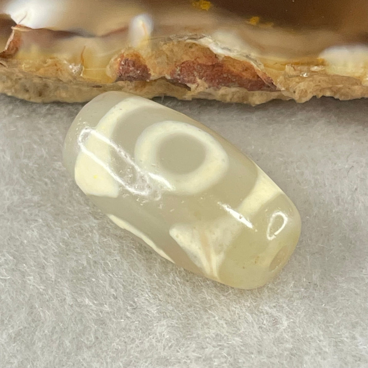 Natural Powerful Tibetan Old Oily Agate 3 Eyes Dzi Bead Heavenly Master (Tian Zhu) 三眼天诛 3.15g 20.0 by 10.5mm - Huangs Jadeite and Jewelry Pte Ltd