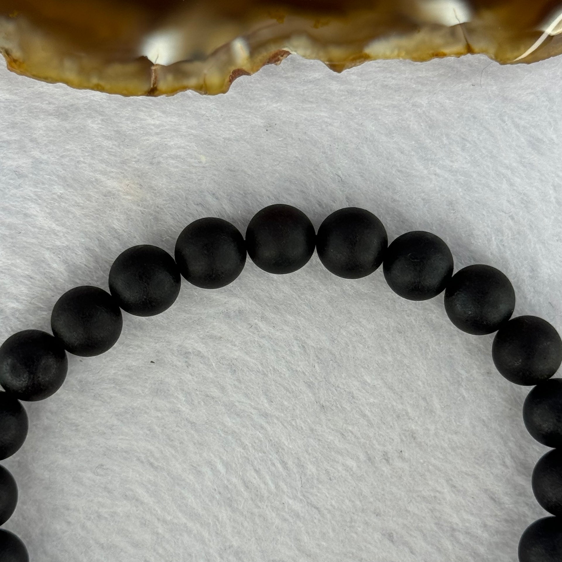 Natural Dark Matt Black Amber Beads Bracelet 天然大黑天翁琥珀手链 7.59g 17cm 8.4mm 24 Beads - Huangs Jadeite and Jewelry Pte Ltd